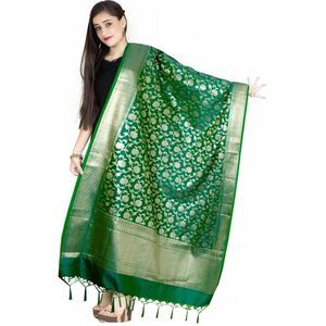 Banarasi Dupatta For Women,shawl Scarf Wrap Chunni, Green Gold (d117gre)😉